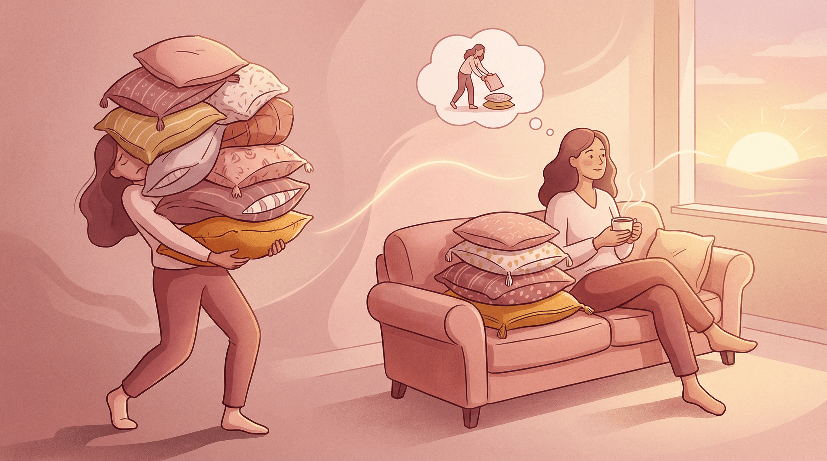 Metáfora da almofada: carregar os problemas ou deixar no sofá para lidar depois